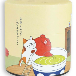 storage container washi container light yellow with cat and tea design 7.4cm (w) x 8cm (h) (100g)