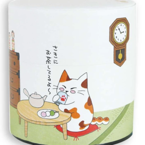 storage container washi container white with cat drinking tea design 7.4cm (w) x 8cm (h) (100g)