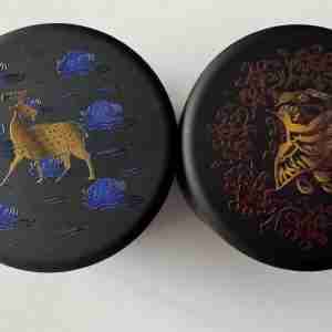 Japanese Lacquerware Storage Container Set – Deer & Songbird Design From Nara